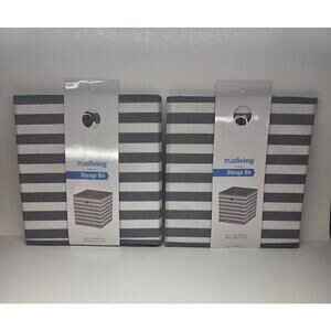 Trueliving Large Fabric Storage Bin 10.5” x 10.5” x 11” Gray/White Stripe 2 Pack